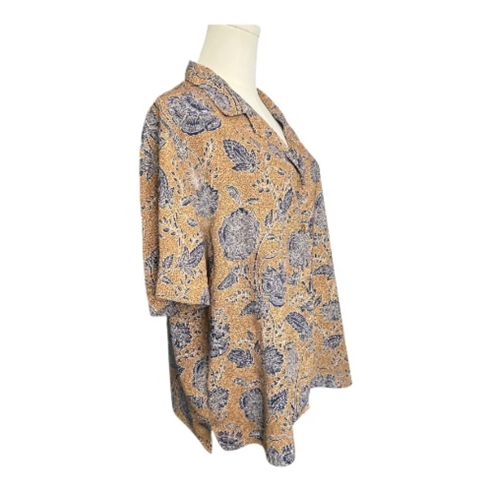 ๐บ SAG HARBOR WOMAN Navy & Brown Floral Button Up Shirt | Womenโs Sz 1X - Picture 3 of 7